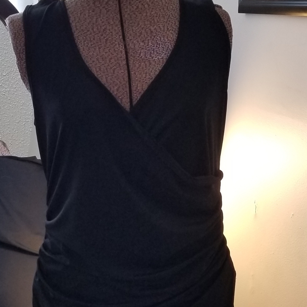 🍭3/$18 Black Ruched Surplice Sheath Dress size 12 - Picture 6 of 6